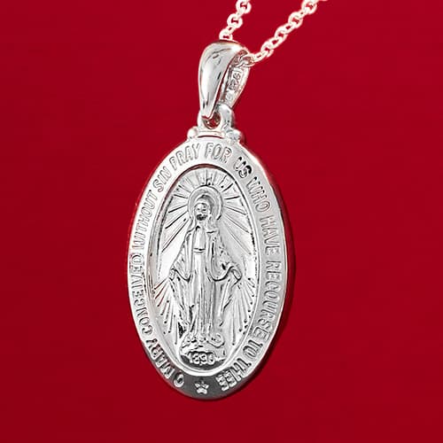 Sterling Silver Miraculous Medal Pendant Necklace - image 