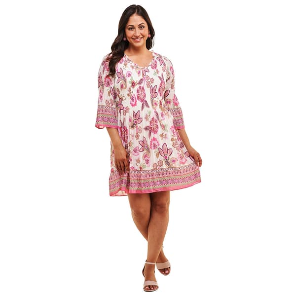 Womens Emma & Michele Long Sleeve Pleated Paisley Shift Dress - image 