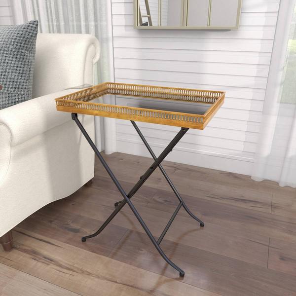 9th & Pike® Gold Metal and Marble Traditional Accent Tray Table