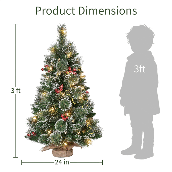 Puleo International 3ft Pre-Lit Adorned Snowy Pine Christmas Tree
