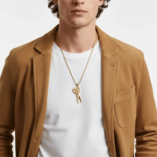 Mens Iron Saints 18kt. Gold Plated Rope Chain Scissor Pendant