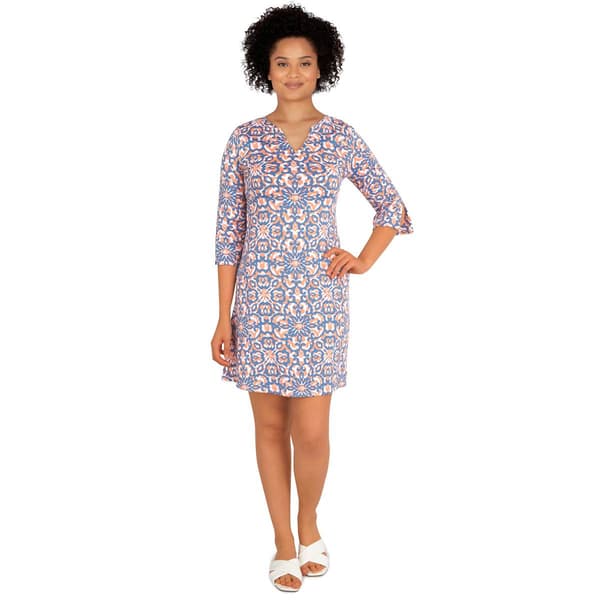 Petite Ruby Rd. Elbow Sleeve Floral Ornate Shift Dress - image 