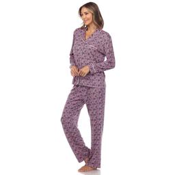 Womens White Mark Long Sleeve Heart Print Pajama Set