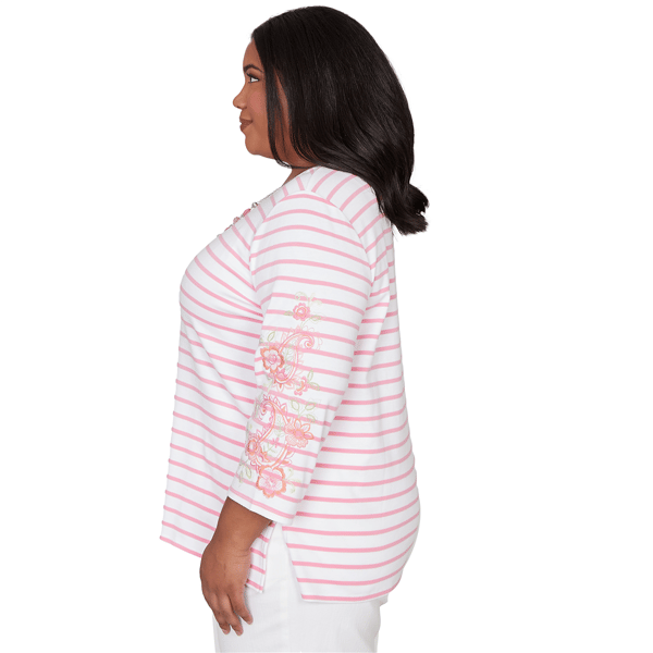 Plus Size Alfred Dunner Classics 3/4 Floral Sleeve Stripe Blouse