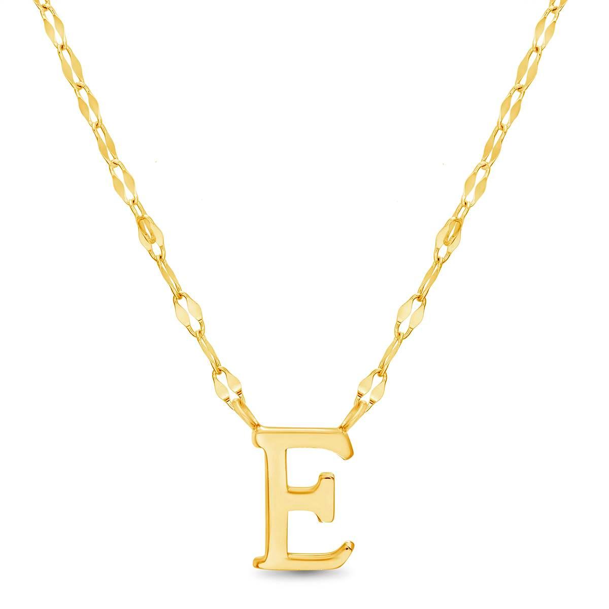 Sterling Silver Gold Polished E Initial Pendant Necklace