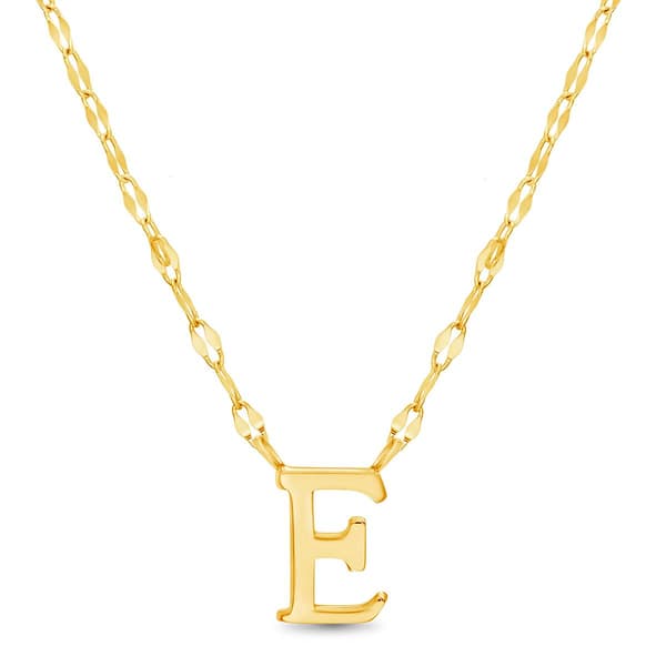 Sterling Silver Gold Polished E Initial Pendant Necklace - image 