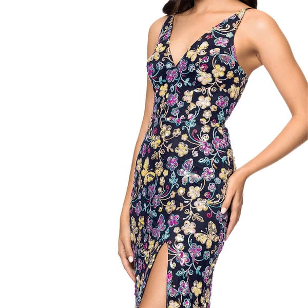 Juniors Blondie Nites Butterfly Sequin Lace-Up Back Sheath Dress