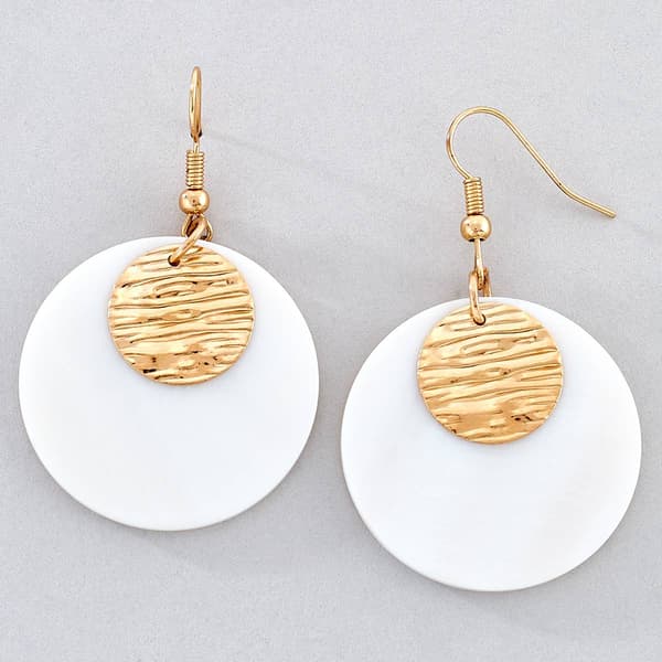 Ashley Cooper(tm) Gold-Tone Hammered Disc Mother of Pearl Earrings - image 
