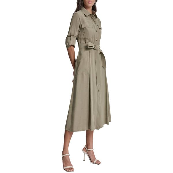 Womens DKNY Long Roll Tab Sleeve Tie Belt Cargo Shirtdress