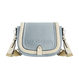 True Religion Distressed Logo Denim Saddle Bag