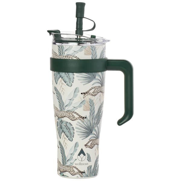 Double Wall Insulated 40oz. Jungle White Tumbler with Straw - image 