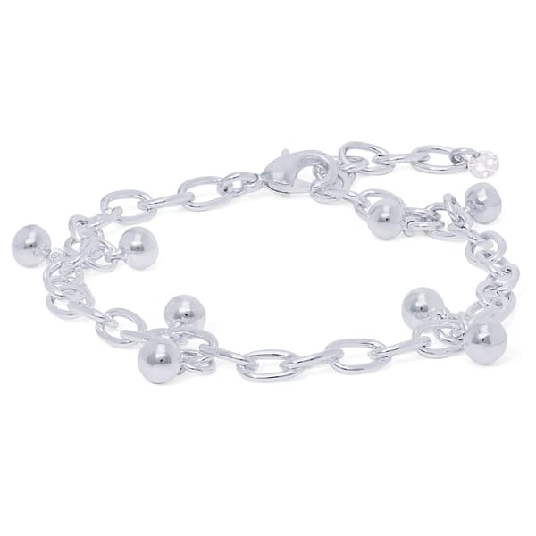 Silver Plated Beaded Open Link Bracelet - image 