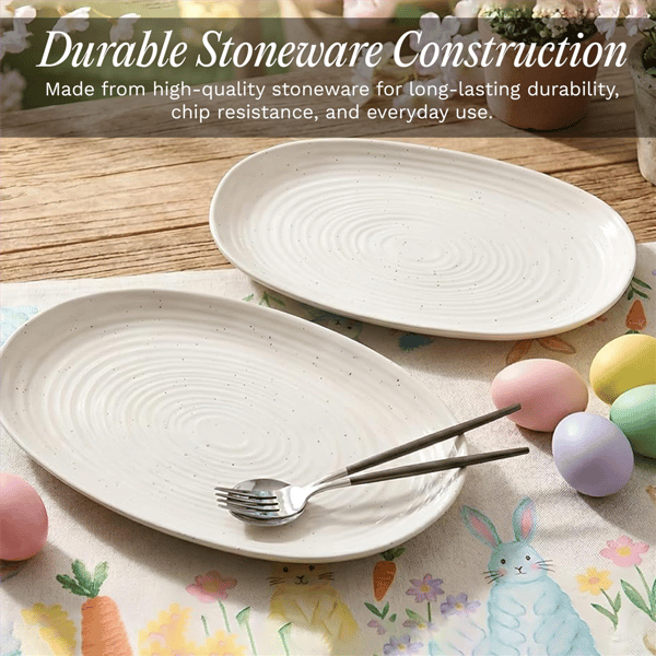 Sango Siterra 2pc. Speckled Stoneware Large Serving Platters Set
