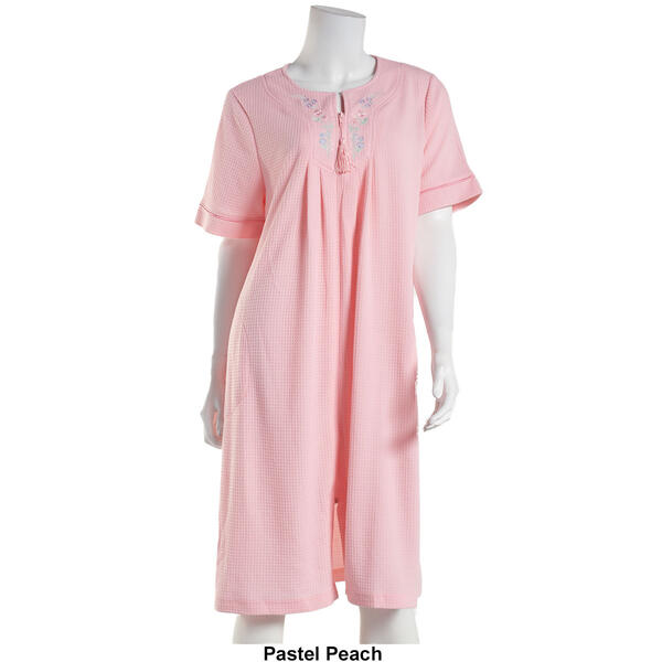 Petite Jasmine Rose Short Sleeve 41in Blister Knit Zip Front Robe