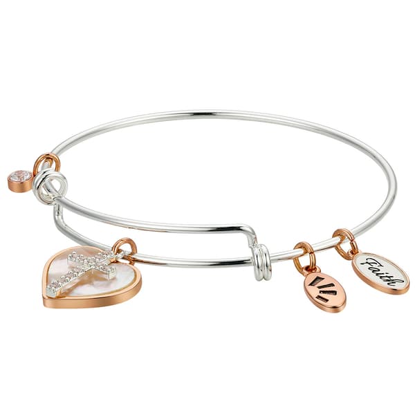 Shine Two-Tone Faith Heart & Cross Bangle Bracelet