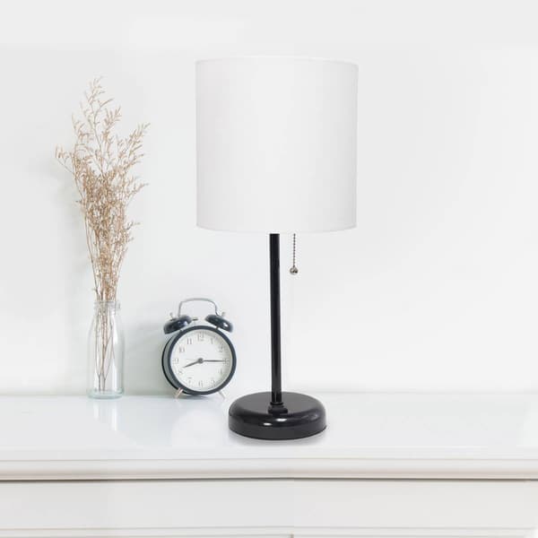 LimeLights Black Stick Lamp w/Charging Outlet & Shade - Set of 2