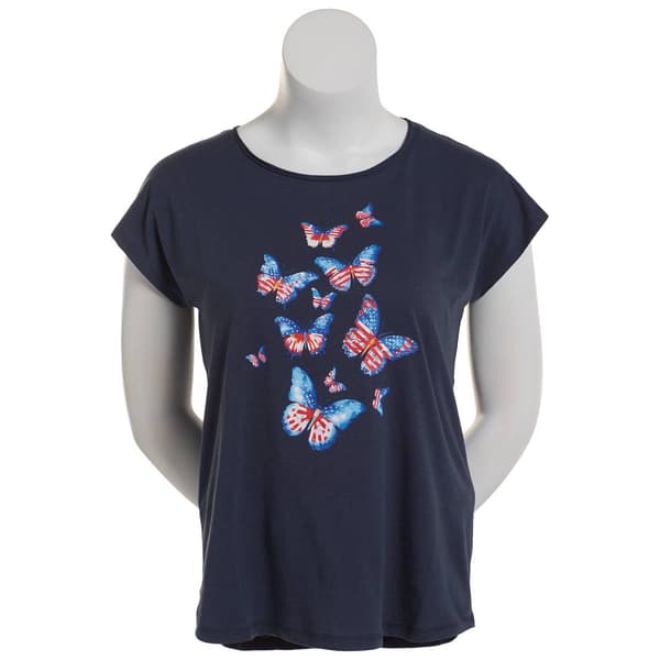 Womens Kiwi Fresh Short Sleeve Butterfly Graphic Tee - Navy - image 