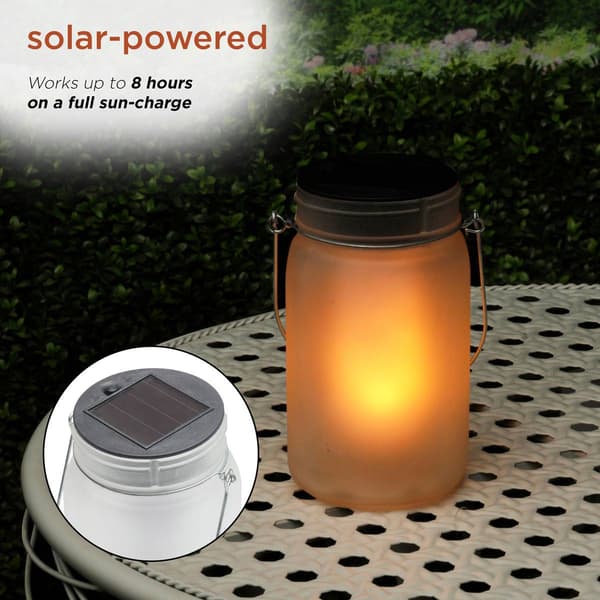 Alpine Solar Jar Glass Lantern w/ LED Dancing Flame - Set of 2