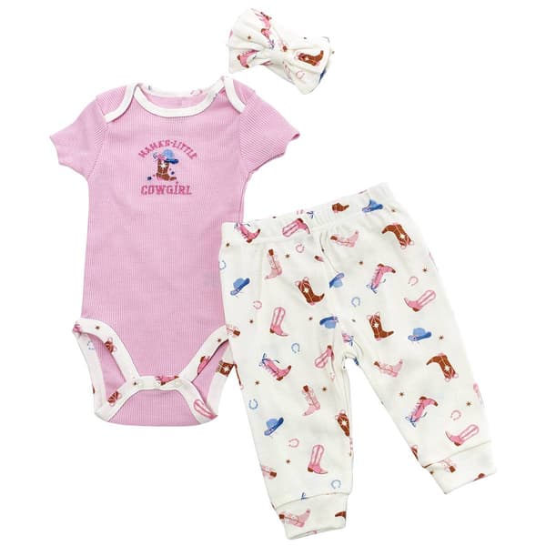 Baby Girl (NB-9M) Baby Gear(R) 3pc. Cow Girl Bodysuit & Joggers Set - image 