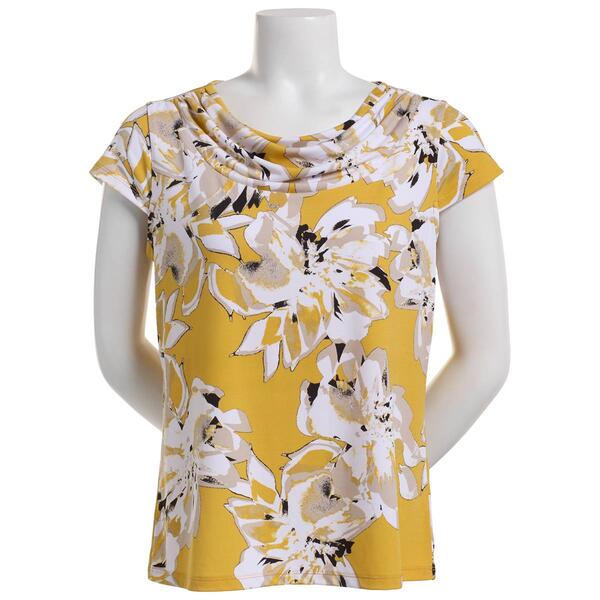 Plus Size Kasper Cap Sleeve Cowl Neck Placed Floral Blouse - image 