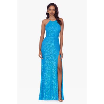 Juniors Blondie Nites Long Sequin Slim Tie Back Gown - Boscov's