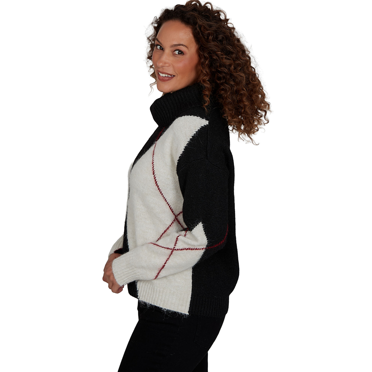 Womens Skye’s the Limit Fashion Essentials Cowl Argyle Sweater