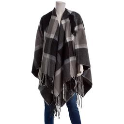 Womens Modena Woven Black & Grey Plaid Ruana