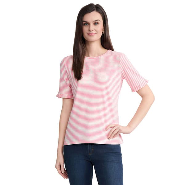 Petite Jones New York Short Ruffle Sleeve Stripe Tee