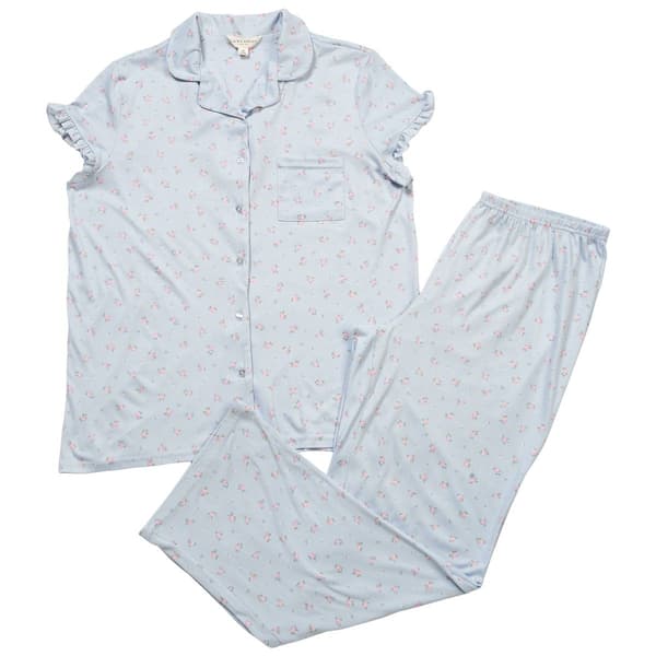 Womens Laura Ashley Short Sleeve Ruffle Rose Pajama Set