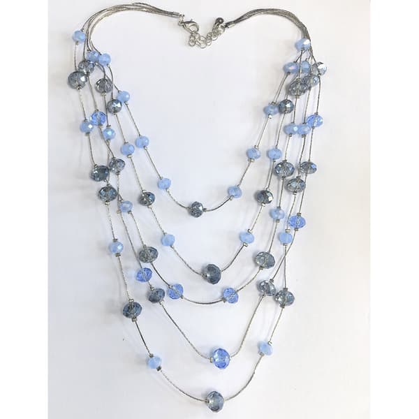 Ashley Cooper(tm) Silver-Tone Tonal Blue Bead Multi Row Necklace - image 