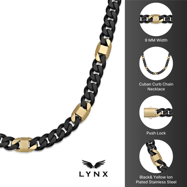 Mens Lynx Stainless Steel Two-tone 8mm Cuban Chain Necklace
