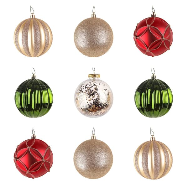 National Tree 13in. Gold&#44; Red&#44; & Green Ball Ornaments - Set of 9