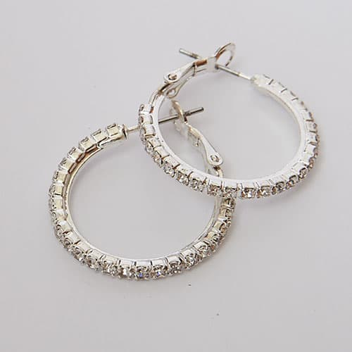 Silver-Tone Faceted Pave Crystal Hoop Earrings - image 