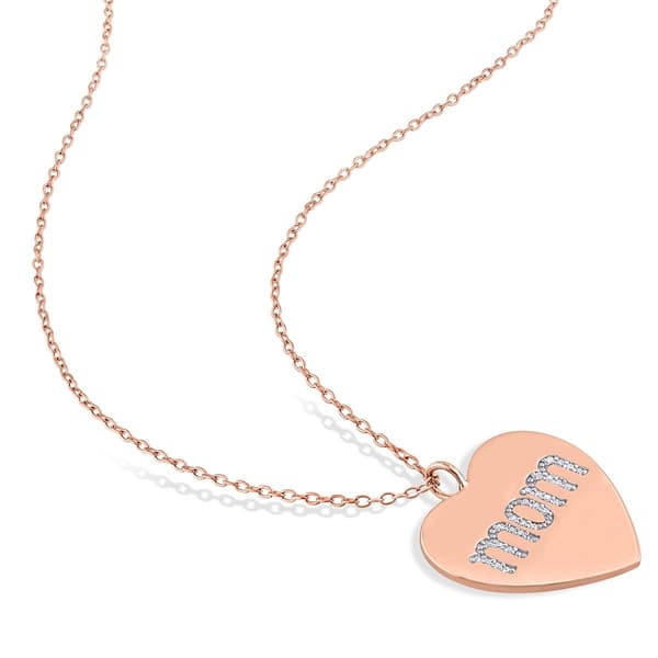 Sophia B Pink Silver 1/10ct. Diamond Mom Heart Chain Pendant