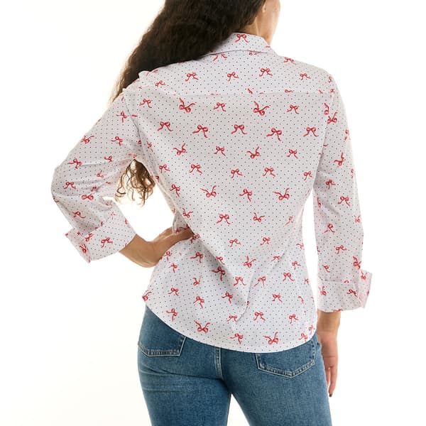 Womens Zac & Rachel 3/4 Sleeve Bow and Dot Casual Button Down