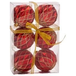 Set of 6 Geometric Red Gold Glitter Ornaments