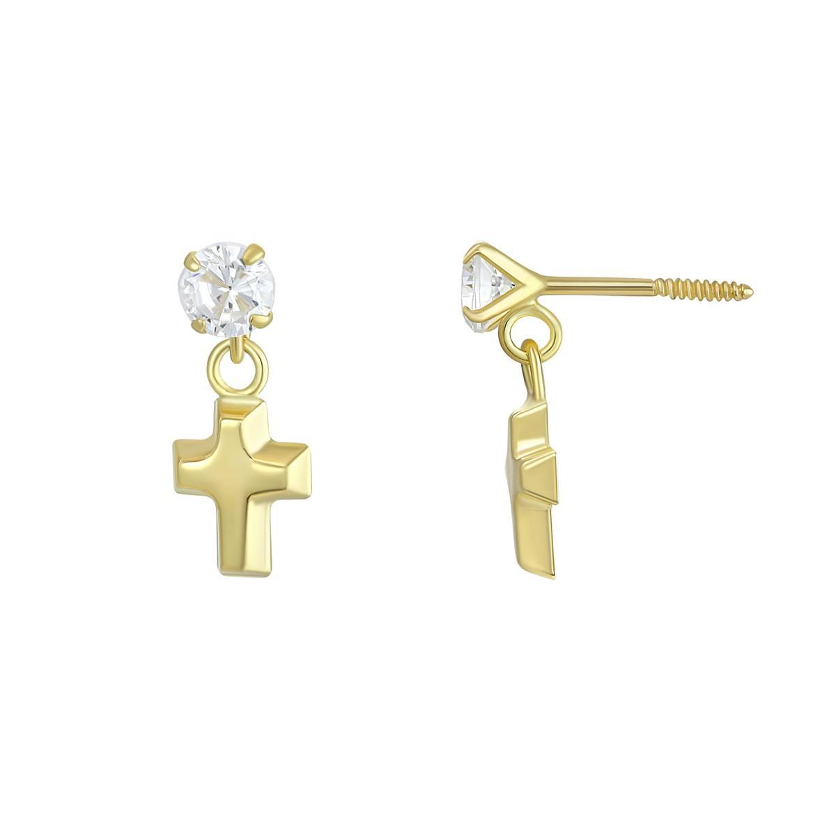 14kt. Yellow Gold CZ Cross Drop Earrings,New Products : American Fashion Style Bags On Sale