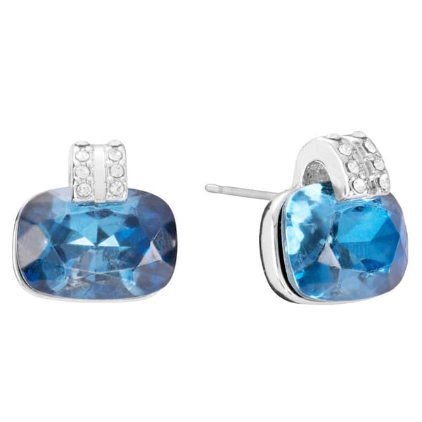Athra Silver Plated & Dark Blue Crystal Stud Earrings - image 