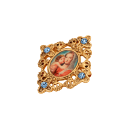 Symbols of Faith Gold Tone Mary & Child Decal Blue Crystal Pin