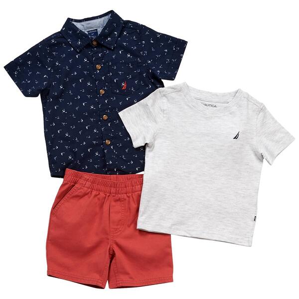 Toddler Boy Nautica 3pc. Sailboat Button Down Top/Tee & Shorts - image 