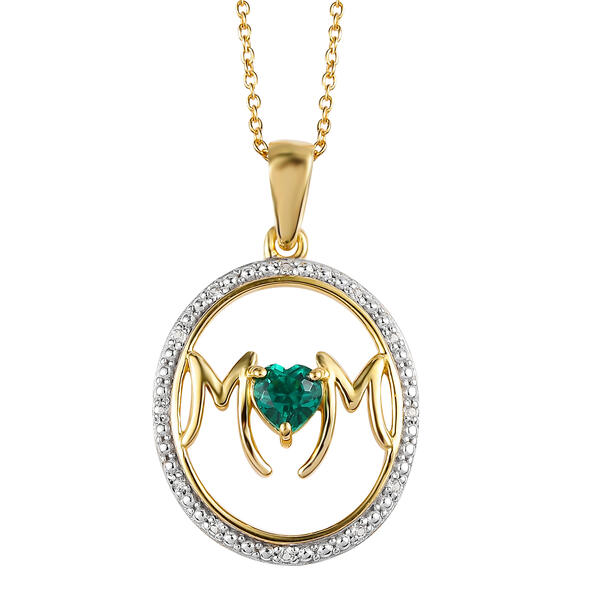 Lab Emerald with Lab White Sapphire Heart Mom Pendant - image 