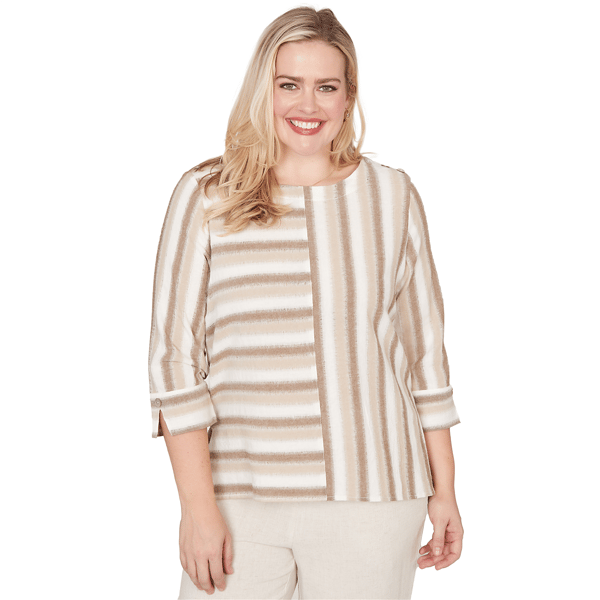Womens Alfred Dunner Natural Wonder Spliced Stripe Three Quarter