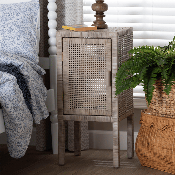 bali & pari Vivan Handwoven Wicker Natural Rattan Nightstand