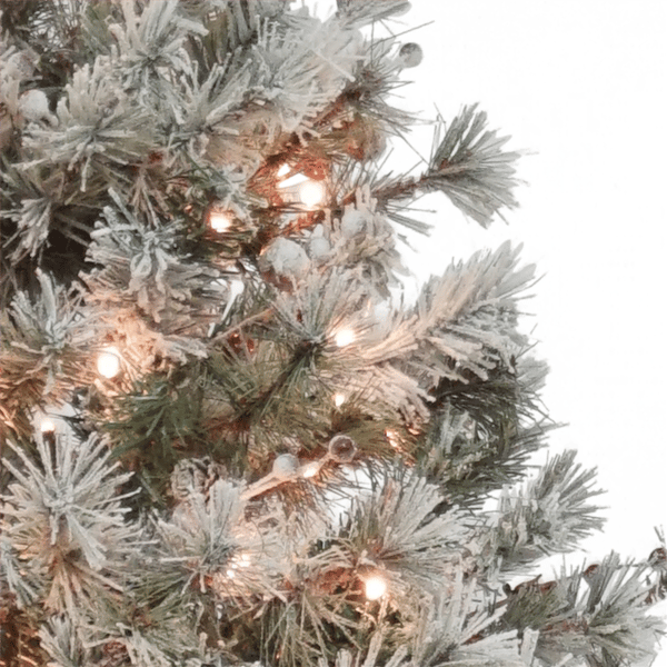 Puleo International 7.5ft. Pre-Lit Flocked Spruce Christmas Tree
