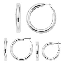 Design Collection Silver-Tone Clutchless Hoop Earrings Set