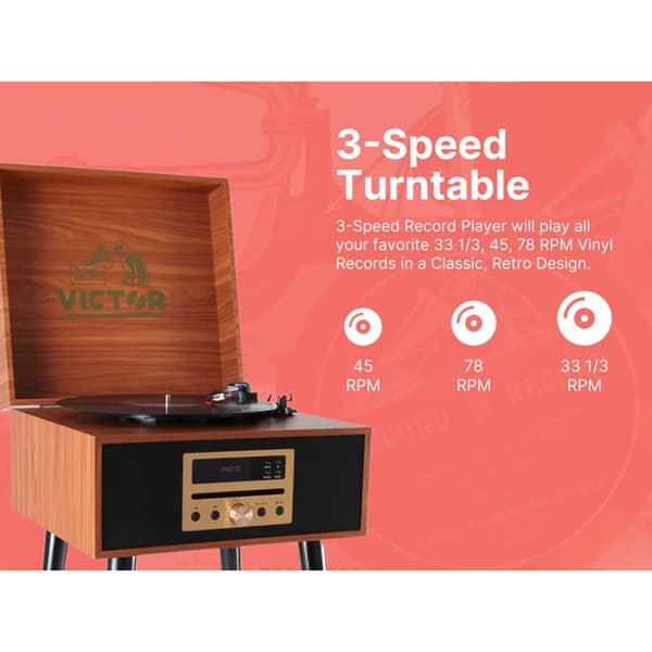 Victor® Newbury 8-in-1 Bluetooth Turntable Music Center