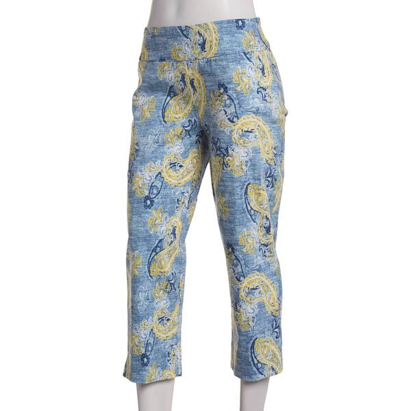 Womens Zac & Rachel Pull On Paisley Crop Pants - image 