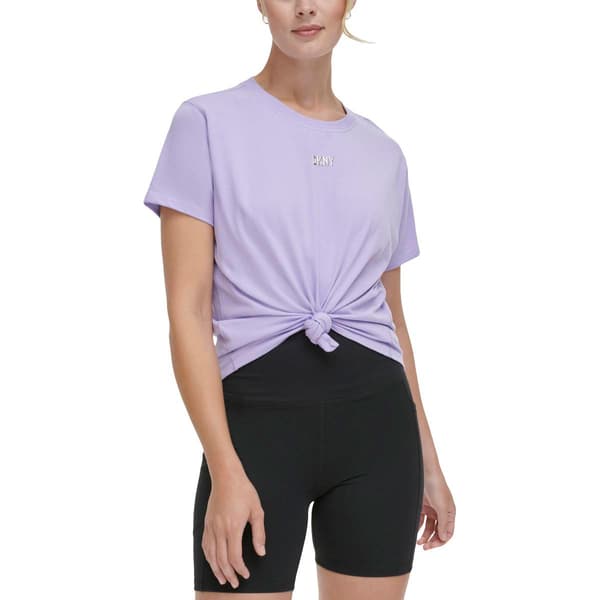 Womens DKNY Sport Metallic Bubble Logo Knot Front Tee - image 