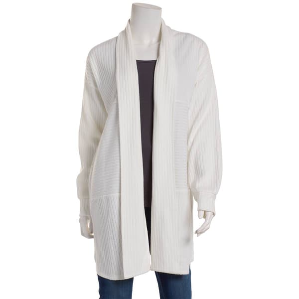 Plus Size Cure Long Sleeve Open Front Mix Solid Rib Cardigan
