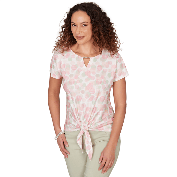 Womens Hearts of Palm Bloom Service Keyhole Tie Front Blouse